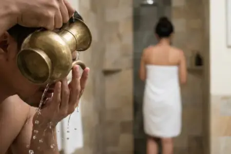 Ilustrasi foto mandi wajib (Foto AI)