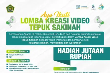 Kemenag RI gelar Lomba Kreasi Video Tepuk Sakinah 2026 untuk umum dan ASN. Daftar hingga 20 Maret, total hadiah jutaan rupiah.
