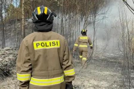 Satbrimob Polda Kepri merespons cepat kebakaran hutan di Bukit Daeng Tembesi, Batam, dengan mengerahkan Tim Siaga SAR dan kendaraan AWC.