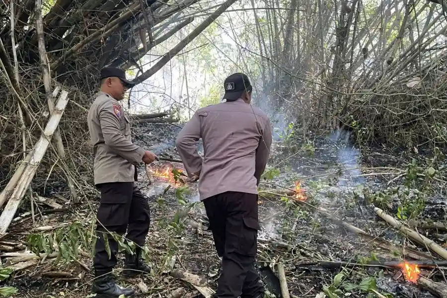 Polres Trenggalek bersama warga dan lintas sektor berhasil memadamkan kebakaran hutan seluas sekitar 3 hektare di Gunung Orak Arik, Pogalan.